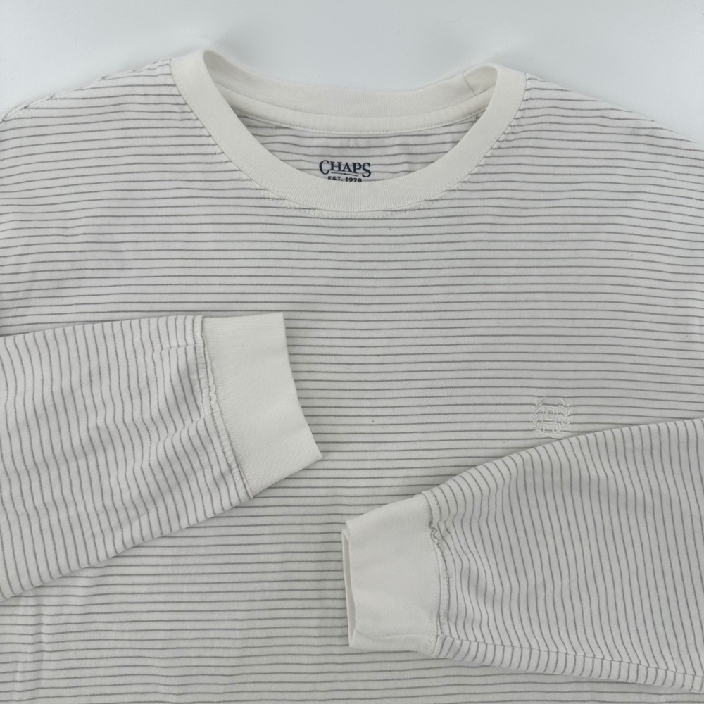 Chaps Striped Long Sleeve T-Shirt Ivory Navy Cotton XL